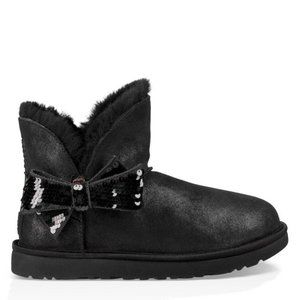 $210 UGG Mini Sequin Bow Wool Lined SHEARLING Bootie BLACK 6 (SE6)